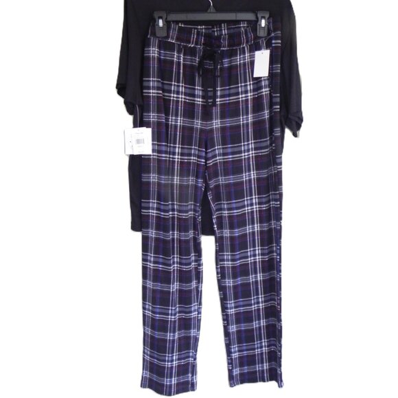 NWT Ande Men's 2-piece Pajama Lounge Set - Size Small - Black top & Plaid Pants - Picture 4 of 5